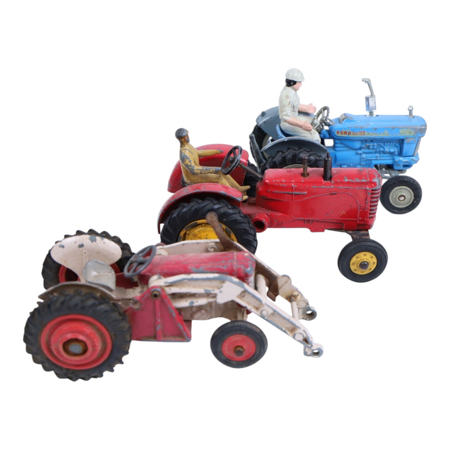 1980s reproduction tinplate Paya Bugatti and a collection of diecast tractors including Triang and Corgi examples