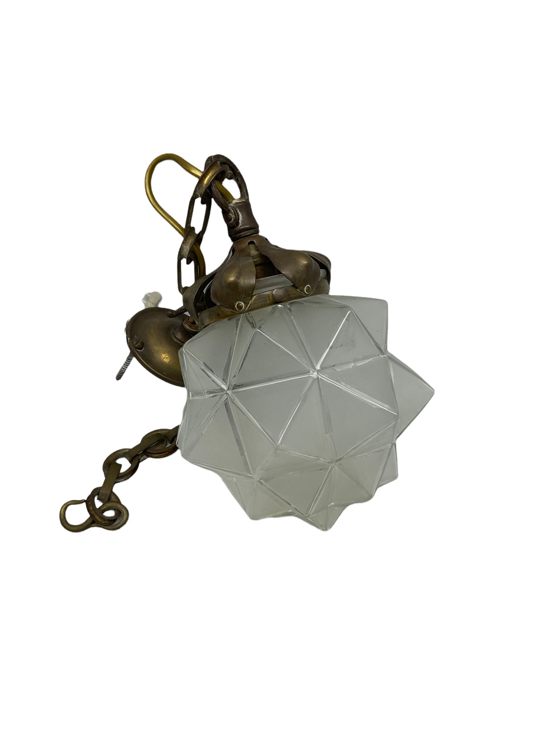 Art Deco style brass pendant light fitting with glass shade
