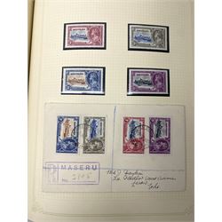 King George V 1935 Silver Jubilee stamps, including Ascension, Australia, Bahamas, Barbados, Basutoland, Bechuanaland Protectorate, Bermuda, British Guiana, British Honduras, British Solomon Islands, Canada, Cayman Islands, Ceylon, Cyprus, Dominica, Falkland Islands, Fiji, Gambia, Gibraltar etc, used and unused examples and various covers, housed in 'The Simplex Blank Album'