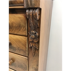 Large Victorian mahogany Scotch chest, single frieze drawer above six graduating drawers, turned supports, W125cm, H169cm, D57cm