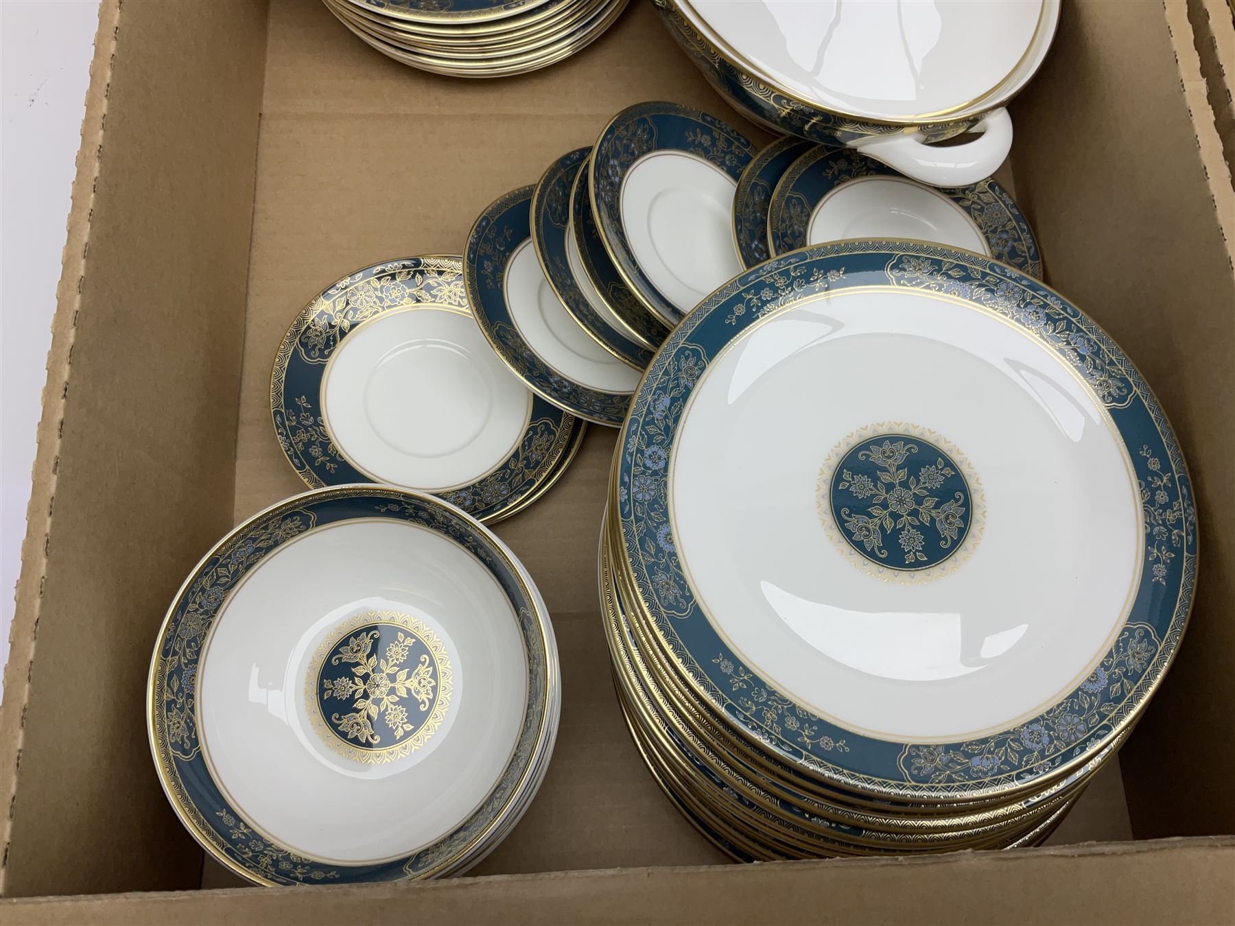 Royal Doulton Carlyle pattern part dinner service, including eight dinner plates, sixteen side plates, eight bowls, eight coffee cans and saucers etc (68)
