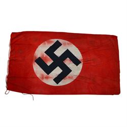 WWII German Third Reich NSDAP standard hanging banner, with an applied white cotton rounde...