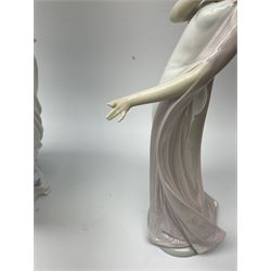Large Lladro Figures, Spring Splendor, designed by Regino Torrijos, model number 5898, H30.5cm, the glass slipper, designed by Jose Puche, model number 5957, H29cm and Breathless, designed by Juan Ignacio Aliena, model number 6430, H31cm.