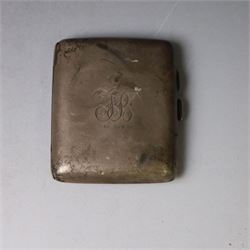 1960s silver compact mirror, of circular form with engine turned and engraved foliate decoration to lid, hallmarked Kigu Ltd, London 1963 and an early 20th century silver cigarette case with engraved monogram to cover, hallmarked A J Pepper & Co, Birmingham 1918