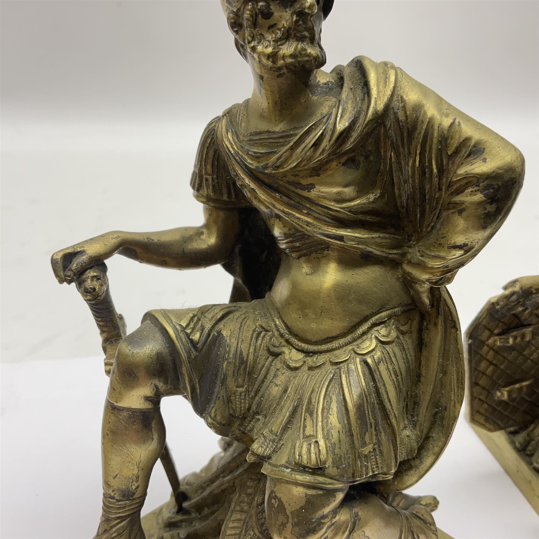 Pair brass grand tour style figures of Minerva and Mars, each on a square base, Minerva H18cm