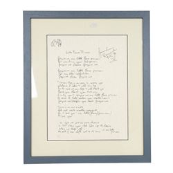 After John Lennon (British 1940-1980): 'Little Flower Princess', hand written song lyrics ...