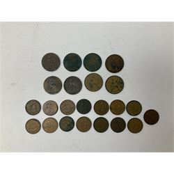Great British and World coins including part filled Whitman folders, pre-decimal pennies, commemorative crowns, brass threepence pieces, small number of banknotes, etc