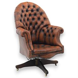 Late 20th century chesterfield design leather office chair, fully buttoned high back and o...