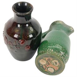 Elton ware slipware pottery vase with floral relief decoration, together with green and silver glaze jug