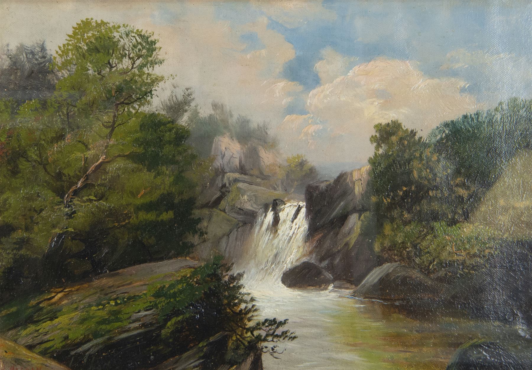 Walter Linsley Meegan (British c1860-1944): Waterfall and River Landscapes, pair oils on canvas signed 24cm x 34cm (2)