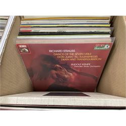 Collection of vinyl LP records in four boxes, mainly classical including Daniel Barenboim, Cesar Franck Symphony, Peter Tschaikowsky etc
