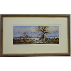 Winter Landscape, oil on board signed by David Short (British 1940-) 15cm x 38cm  