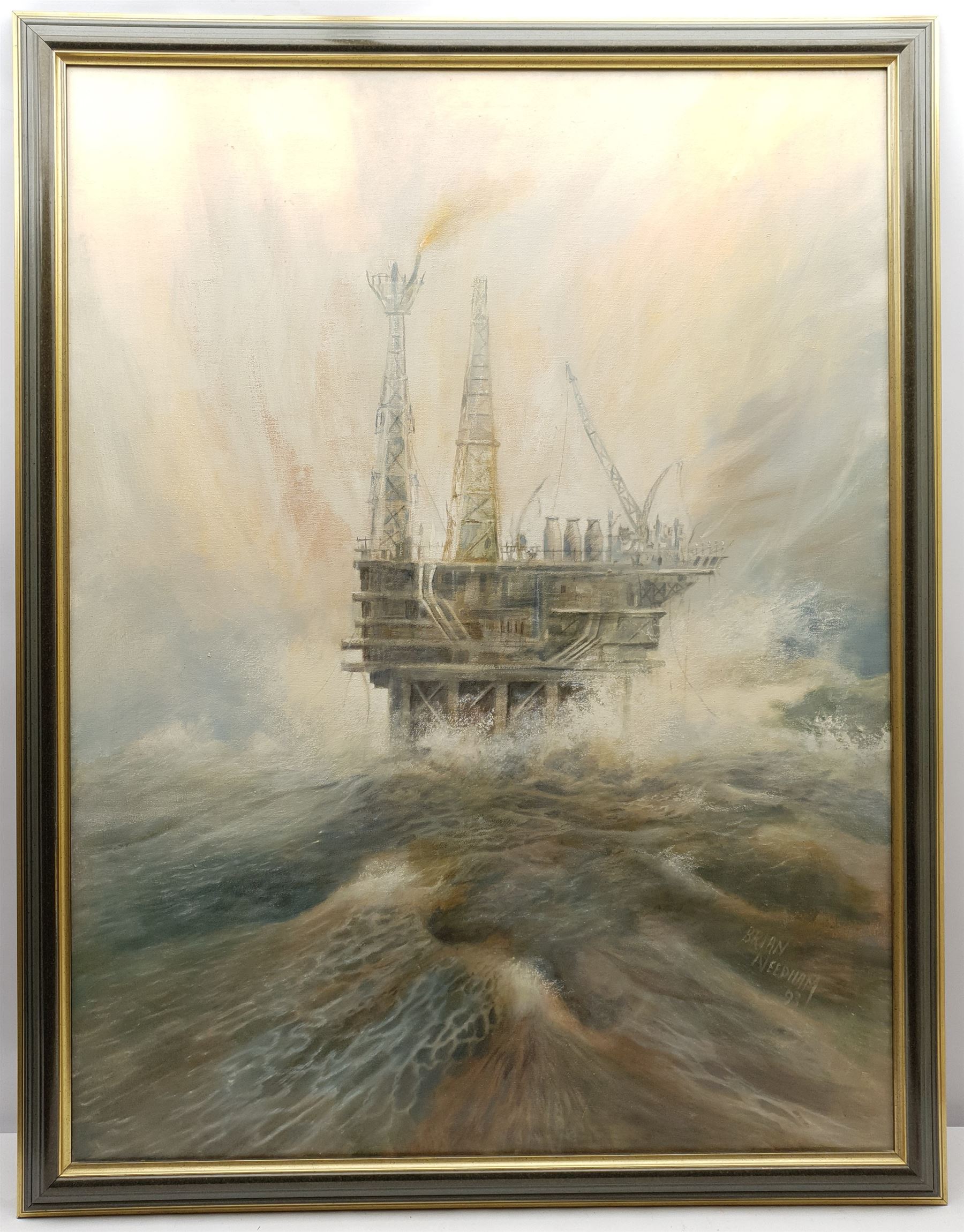 Brian Needham (British ?-2004): Oil Rig, oil on canvas signed and dated '93, 100cm x 75cm; Nude, oil on board signed 54cm x 40cm (2)