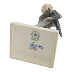 Six Royal Copenhagen figures, including Boy with Horn no 3689, Seated Fanoe Girl No.1315, The Sandman no. 1129 etc