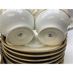 Wedgwood cornucopia pattern tea and dinner service, comprising teapot, ten cups and saucers, milk jug, open sucrier, eight dessert plates, fourteen dinner plates, eight side plates, six bowls, two open serving dishes and one covered twin handled dish (53)