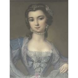 After Rosalba Carriera (Venetian 1673-1757): Portrait of Barbara Campanini, painted porcelain plaque unsigned 18cm x 15cm
