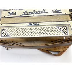 Italian Lambardi piano accordion in ivory coloured pearline case with jewelled decoration, twenty keys and one-hundred and twenty buttons L 37cm
