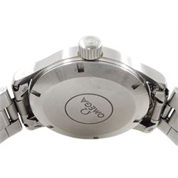 Omega Dynamic gentleman's stainless steel automatic wristwatch, Ref. 166.0310, Cal 1108, black dial with luminous numerals, yellow centre seconds and date aperture, on stainless steel strap