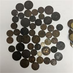 Great British and World coins, including pre-decimal coinage, King Edward VII India 1904 one rupee, King George V 1918 one rupee, various French coins etc