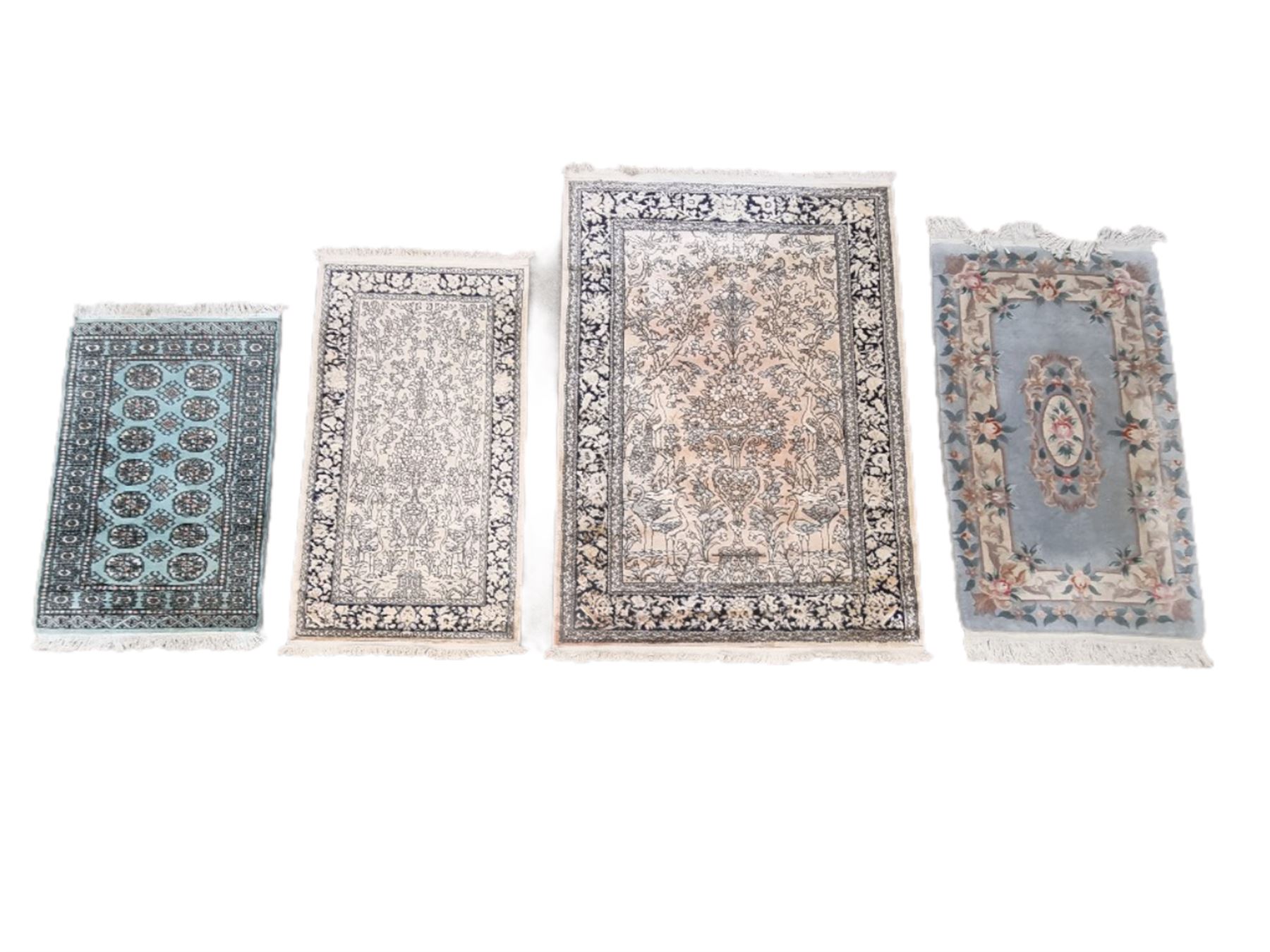 Small Bokhara green rug, Chinese hearth rug and two modern Persian design rugs