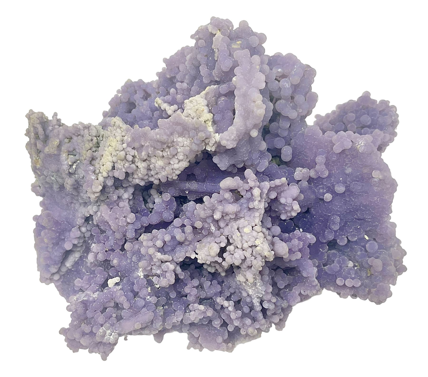 Grape agate cluster, formed of spherical quartz crystals, in purple tones, H15cm, L20cm