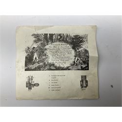 Early 19th century flintlock 16-bore overcoat/duelling pistol by William Bond Lombard Street London, the 23cm octagonal brown stub twist damascus barrel with small foresight, two barrel pins and ram rod under, inscribed Lombard Street London to the top and W. Bond to the action, full walnut stock with lightly engraved steel furniture, pineapple finial and escutcheon, half cock facility L39cm; loose mounted on later mahogany display stand with trade label
