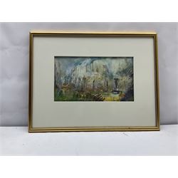 David Greenwood (Northern British Contemporary): 'Jervaulx Abbey', mixed media signed and dated '97, titled on label verso 19cm x 33cm