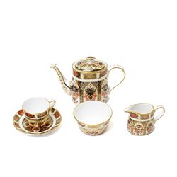 Royal Crown Derby Imari 1128 pattern miniature tea set, boxed, tray W19cm, teapot H7.5cm