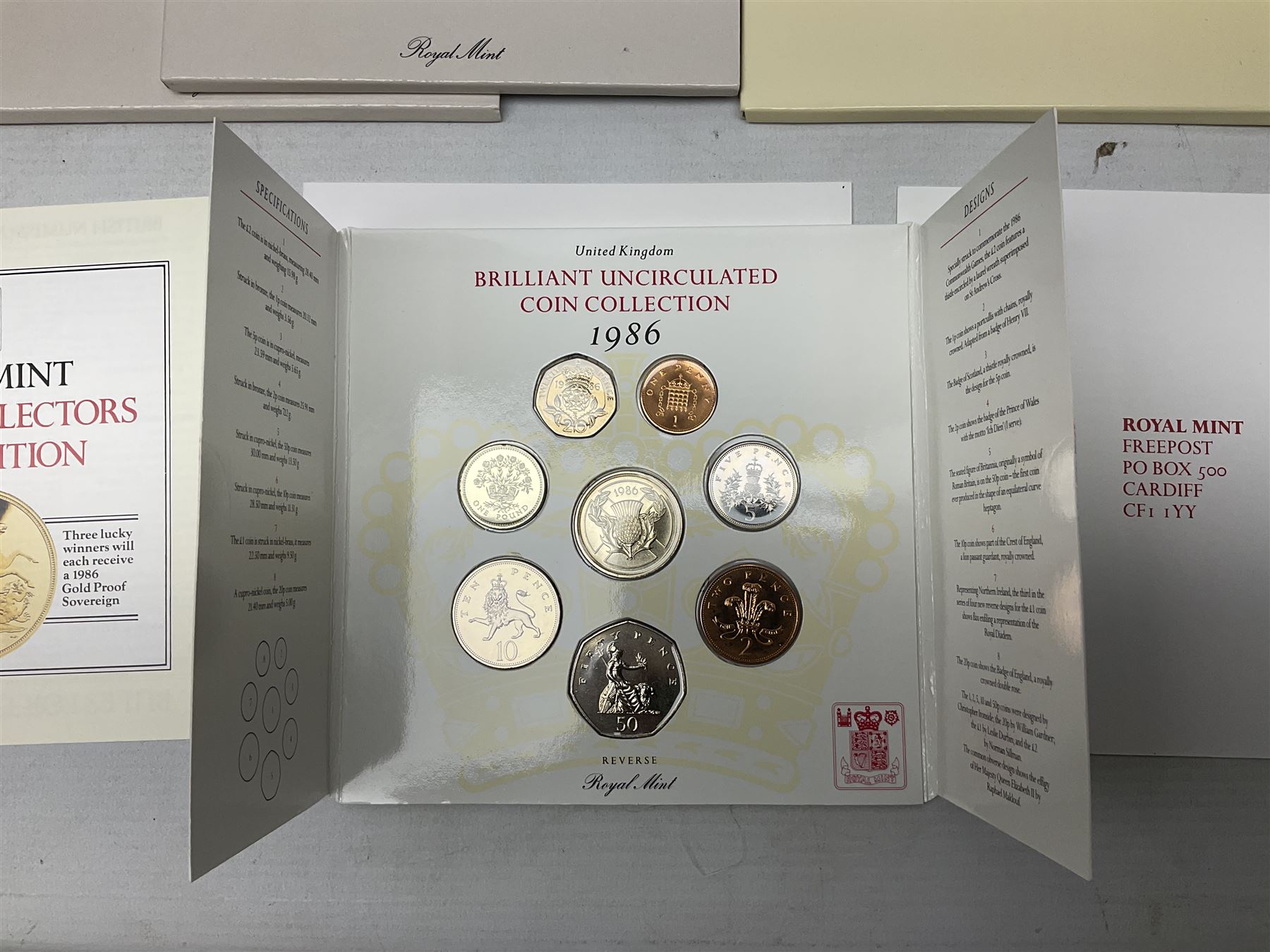 Thirteen The Royal Mint United Kingdom brilliant uncirculated coin collection dated two 1985, two 1986, two 1987, 1988, two 1989, two 1990, two 1991, all in card folders