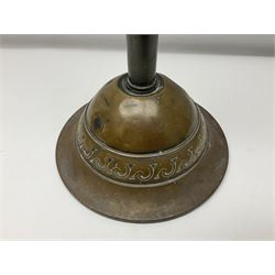  Daalderop of Holland brass and copper smokers stand, upon a circular base, with geometric patterns, with impressed mark to the base, H74cm
