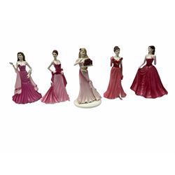 Five Royal Worcester figures, comprising Rachel, Kate, Hannah, Sarah, and Annabel, together with five Coalport figures, comprising Language of flowers I love you Roses are Red limited edition 946 of 2000, the Collingwood collection Rosemary, Ladies of Fashion Lady in Red, Elizabeth, and Josephine, each with box. 