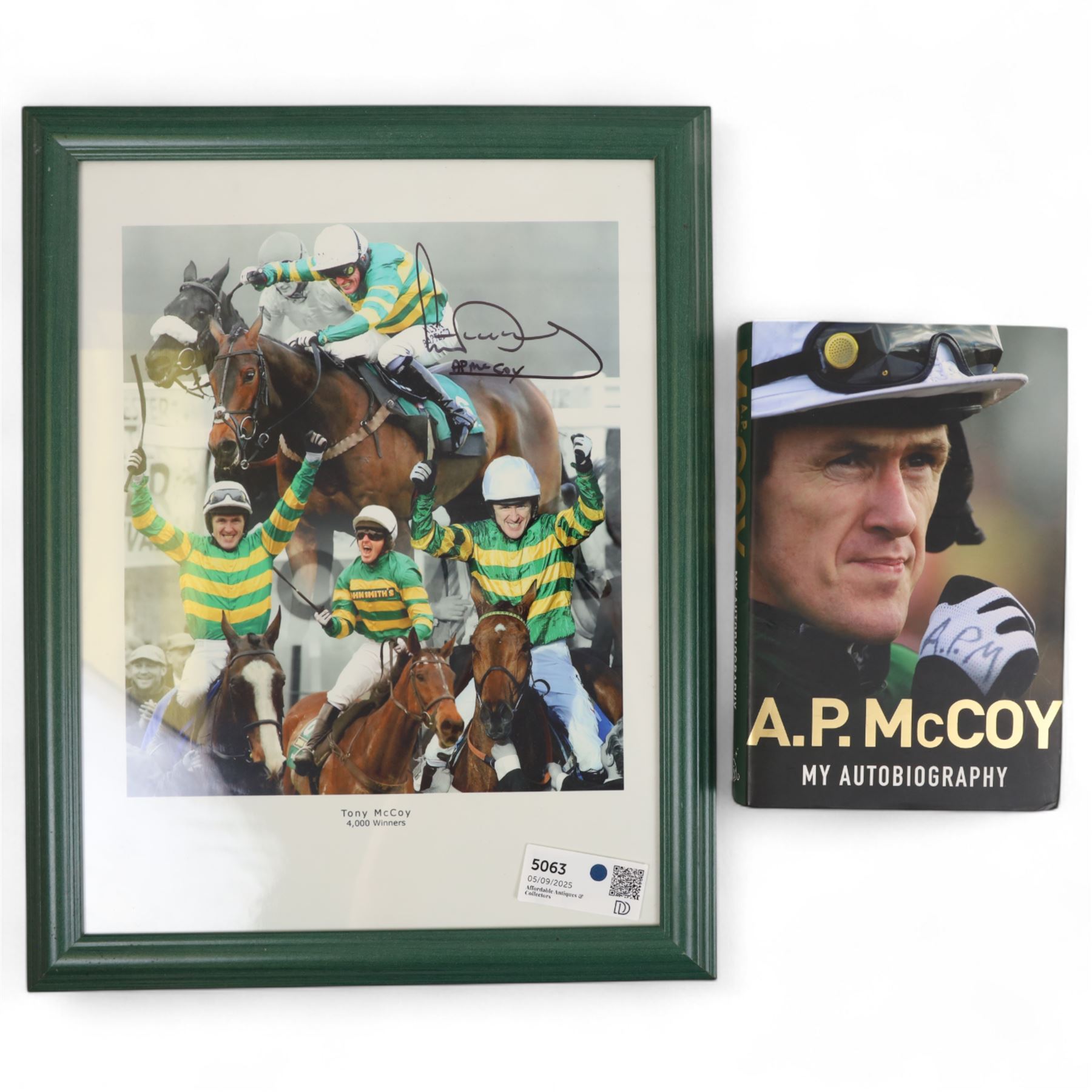 Tony McCoy '4000 Winner's' signed colour montage, signed by AP McCoy to top right corner, framed together with a copy of his autobiography