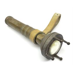 Siebe Gorman diver's brass torch, ref.no.6230-99-942-7885 with leather strap H28cm