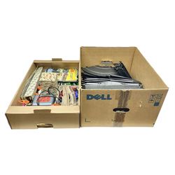 Tri-ang Scalextric - seven cars including pair of Jaguar D Types, pair of Austin Minis, Porsche and BRM racing cars etc; six various controllers and power unit, fencing, banking and bridge pillars, boxed kiosk, quantity of track and paperwork