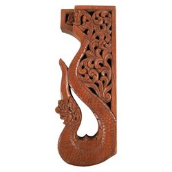Carved side table, the top carved in relief with leaves and foliage, with folding legs, H53cm