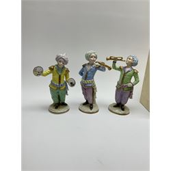 A limited edition Sitzendorf Turkish Band, comprising six musicians with instruments, H15cm, in presentation case with accompanying certificate of authenticity numbered 81/100. 