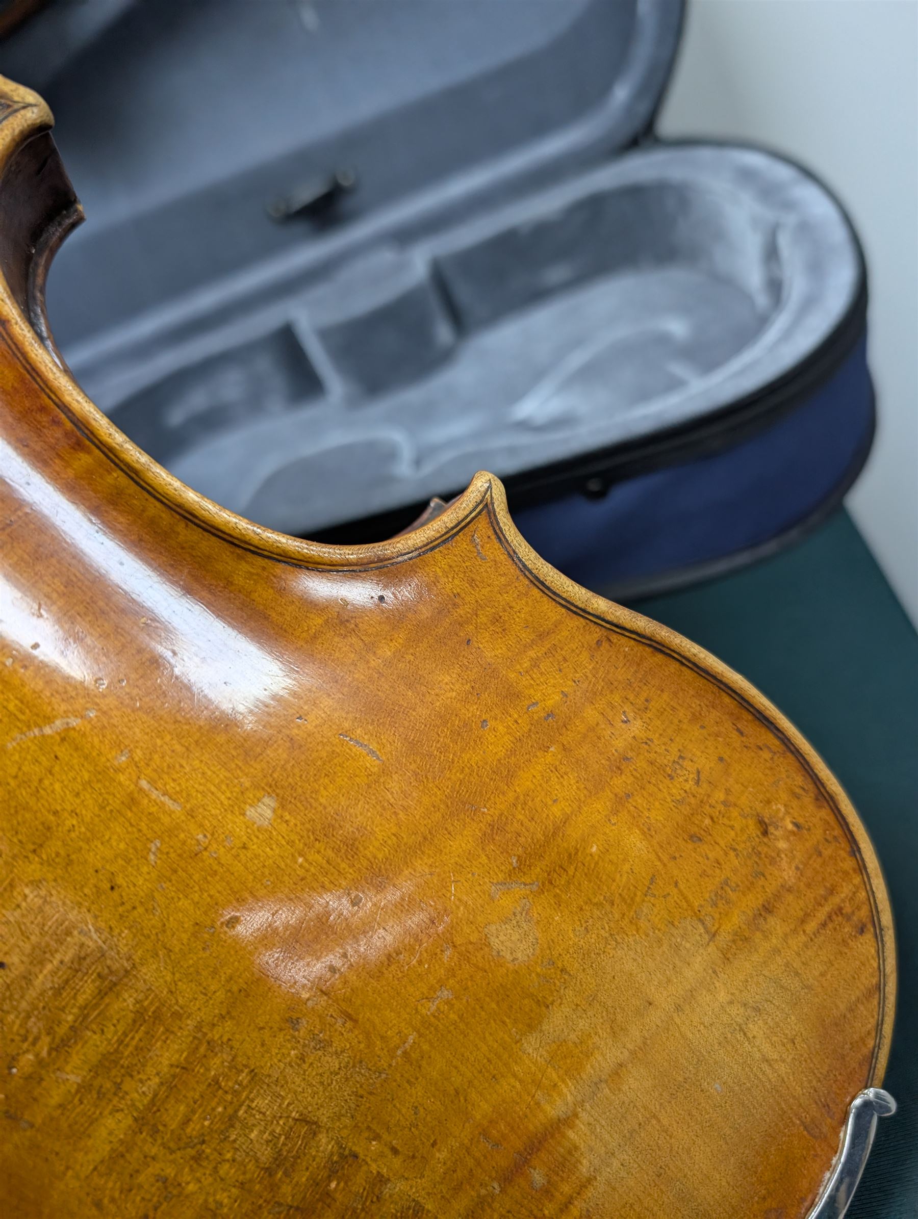 20th century violin, bearing label for Antonius and Hieronymus Amati, with bow stamped G. Werner, contained within fitted case