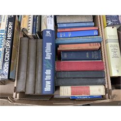 Collection of books, to include eight volumes of The Book of Knowledge, Readers digest illustrated guide to gardening, 20th century history etc, in four boxes 