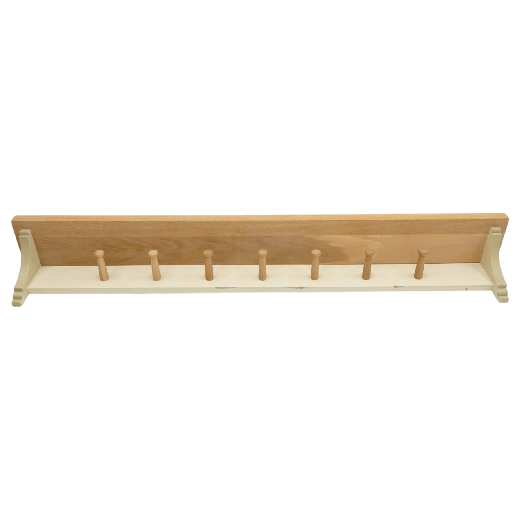 Neptune - limed coat rack and shelf, with sage green painted supports and seven hooks 