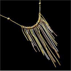18ct yellow, white and rose gold tassel necklace and pair of 18ct gold matching stud earrings