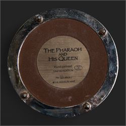 Franklin Mint seven Egyptian models under glass domes, including The Pharaoh and his Queen, The Mask of Tutankhamun, The Sacred Bast Cat, The Mighty Sun God Ra Harakhty etc, largest H22cm 