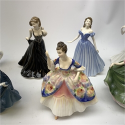  A group of Royal Doulton figurines, comprising Christine HN2792, Good Companion HN3608, Coralie HN2307, Kate HN2789, Michele HN2234, Hilary HN2335, Fragrance HN2334, The Bride HN4324, Amelia HN4327, and Deborah HN4468 (second).     