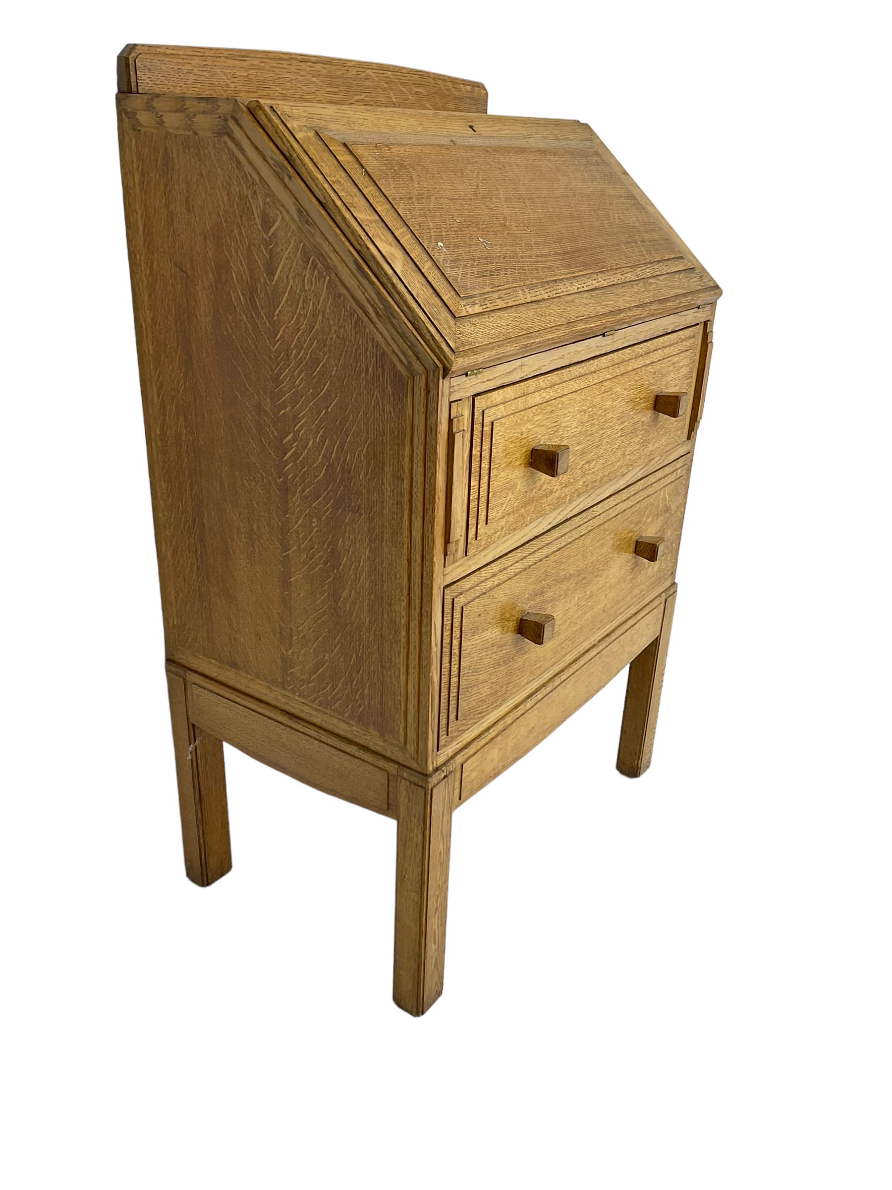 1930's Art Deco period oak bureau, fitted fall front and two drawers