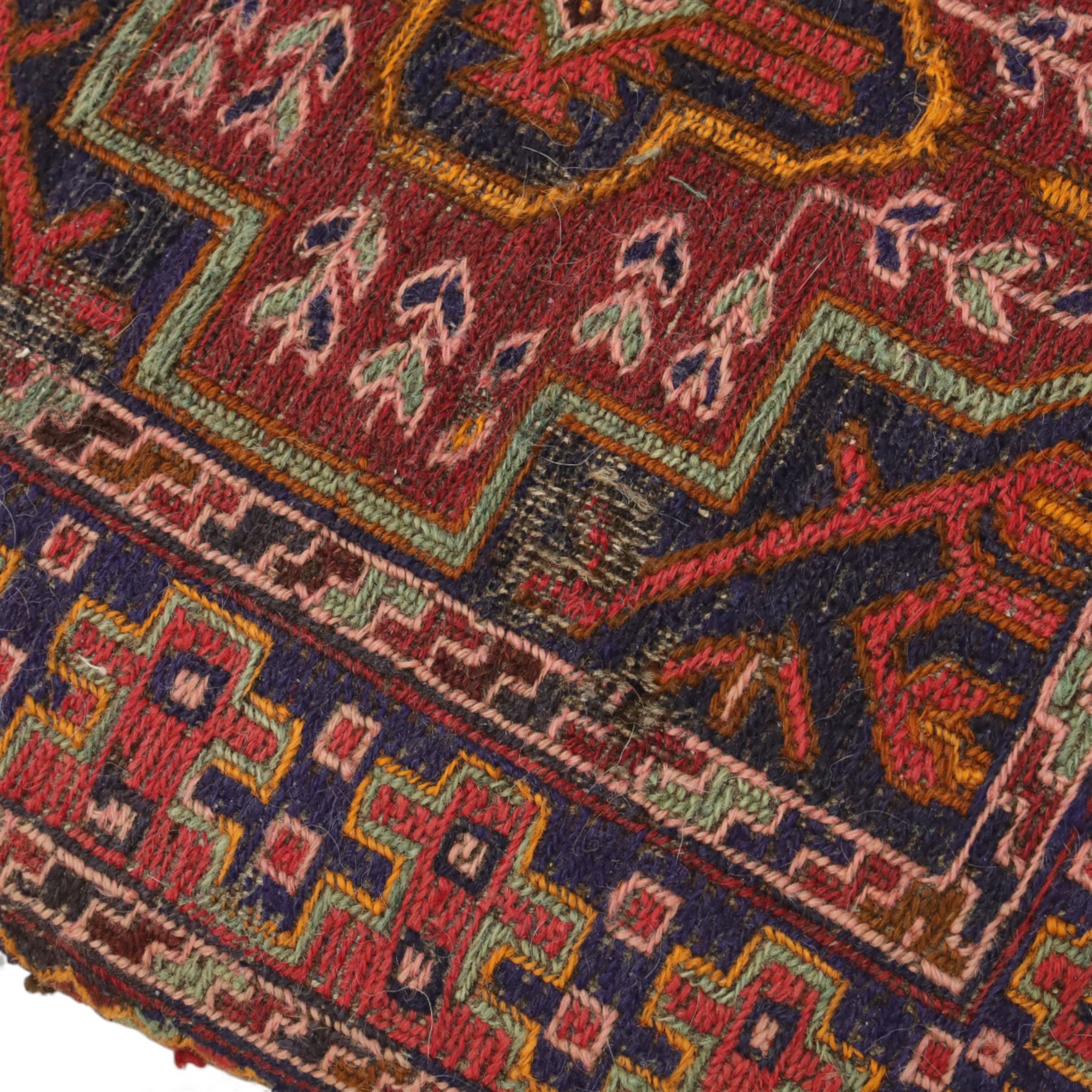 Two upholstered and caned footstools, a late Victorian carved mahogany footstool, oval form upholstered in geometric kilim-style fabric, on cabriole supports (H 27cm, W 56cm, D 47cm), together with a 20th century beech stool, square caned seat on turned supports united by stretchers (H 43cm, W 44cm, D 37cm)