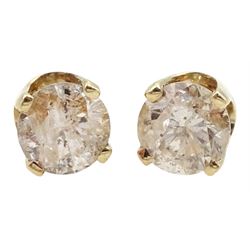 Pair of gold round brilliant cut diamond stud earrings, stamped 14K, total diamond weight approx 0.45 carat