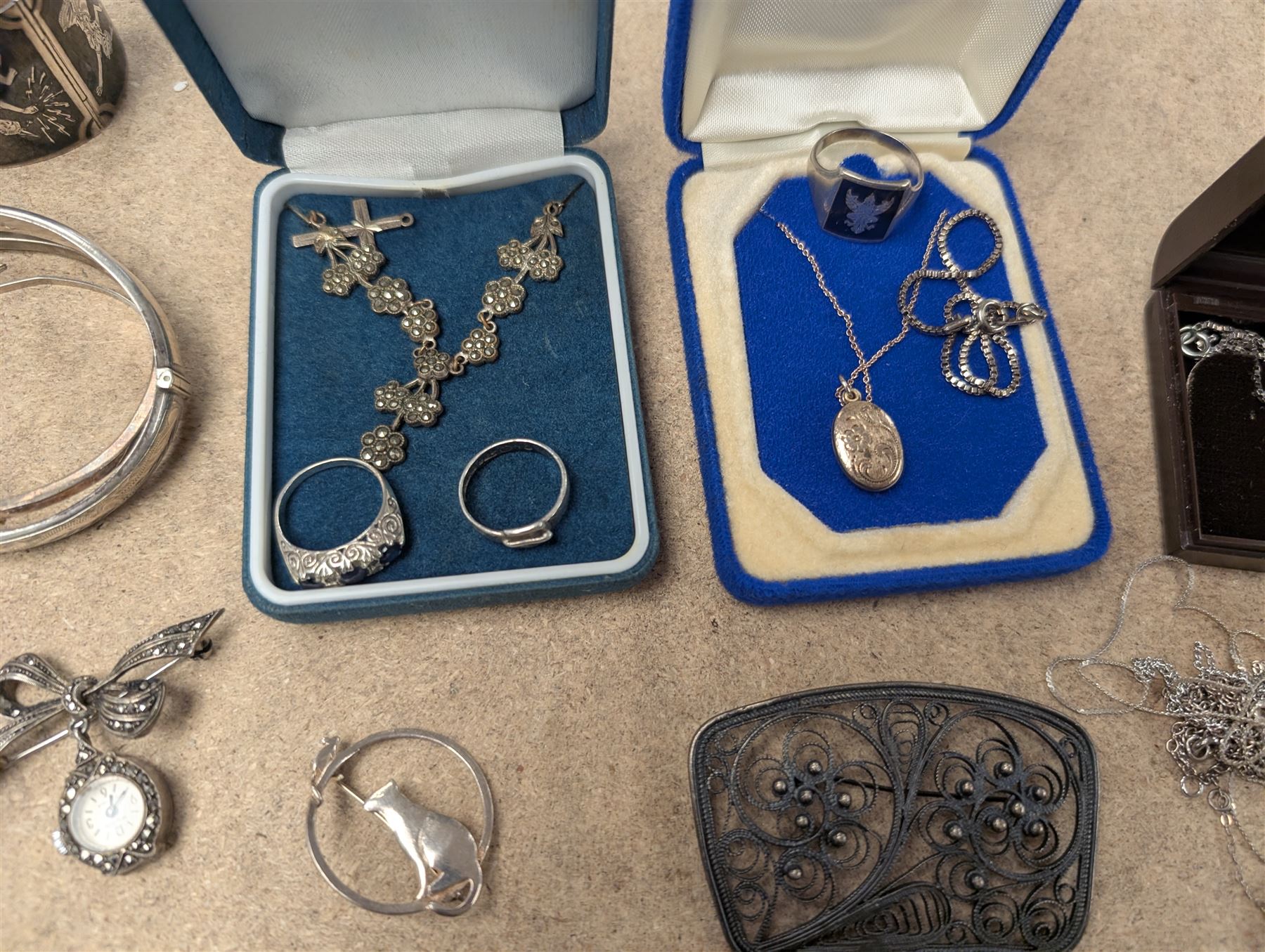 Collection of silver and silver stone set jewellery, including bracelets, necklaces, brooches, rings etc, together with some costume jewellery