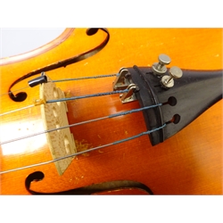  French violin by Mirecourt c1930 with 36cm two-piece maple back and spruce top, L59cm overall, in carrying case  