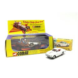 Corgi - Chitty Chitty Bang Bang with Caractacus Potts, Truly Scrumptious, Jeremy and Jemima figures; and The 'Saints' car Volvo P.1800, both in post production boxes (2)