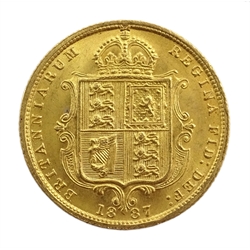  1887 gold half sovereign, shield back  