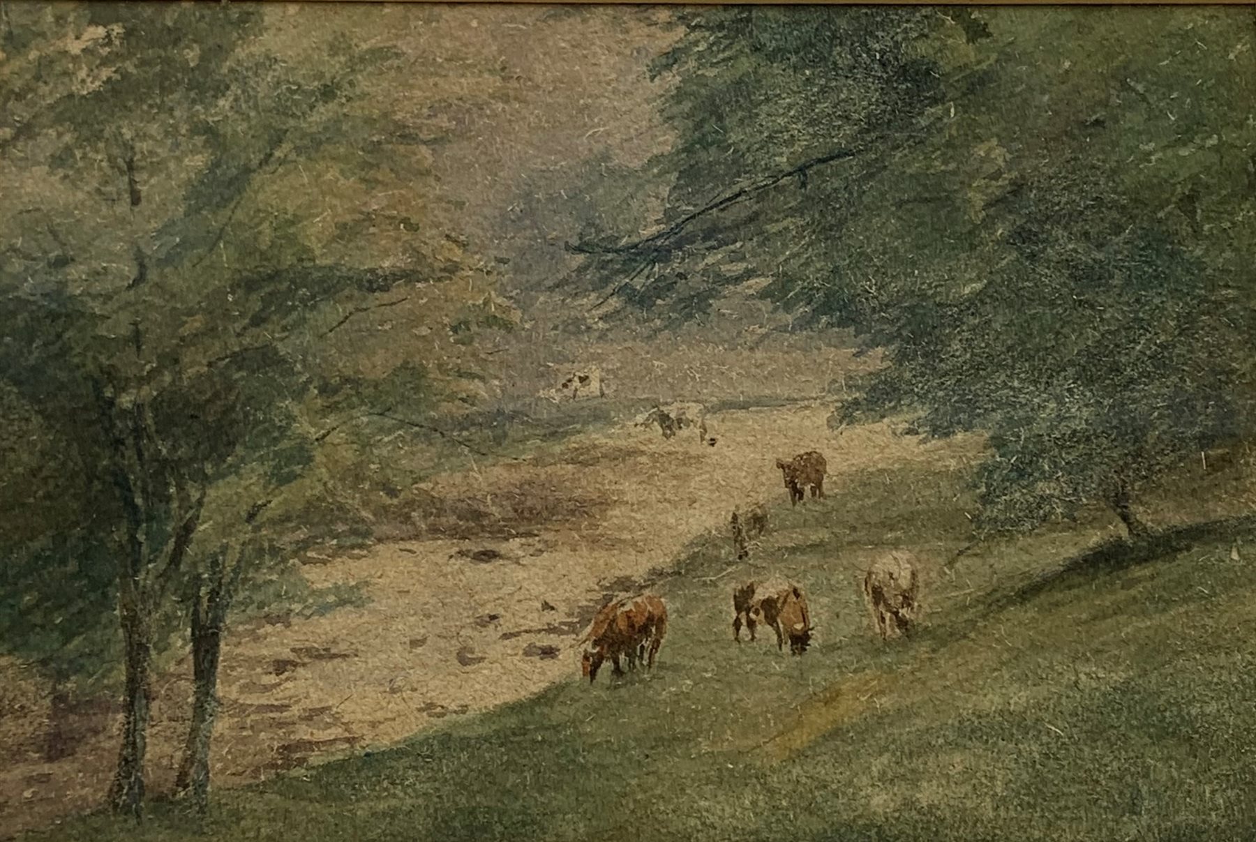 English School (Early 20th century): Cattle Grazing by the Riverside, watercolour unsigned 17cm x 26cm